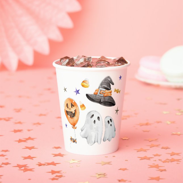 Vasos De Papel Little Boo Halloween Watercolor Baby Shower (in situ)