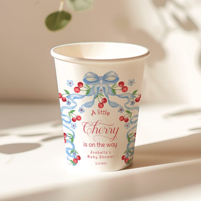 Vasos De Papel Little Cherry Blue Bow Baby Shower (Subido por el creador)
