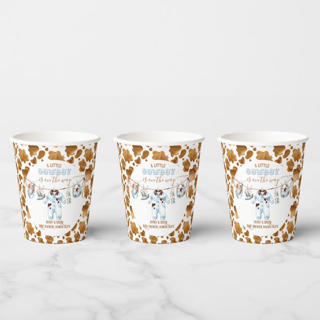 Vasos De Papel Little Cowboy Clothesline WildWest Boy Baby Shower (Multi)