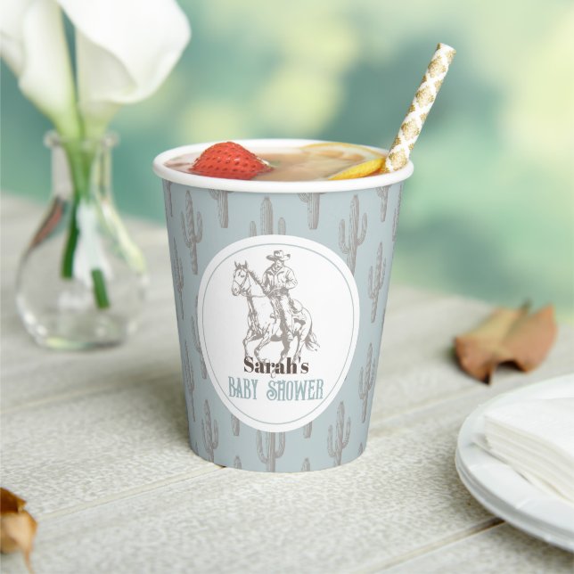 Vasos De Papel Little Cowboy Western Blue Boy Baby Shower (in situ)