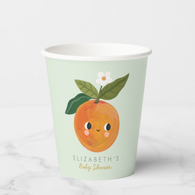 Vasos De Papel Little Cutie Naranja Baby Shower (Anverso)