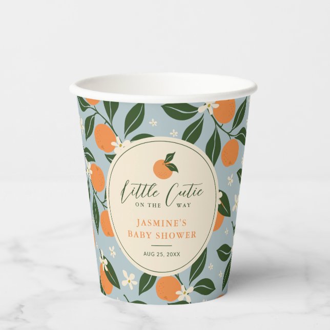 Vasos De Papel Little Cutie Naranja Citrus Baby Shower (Anverso)