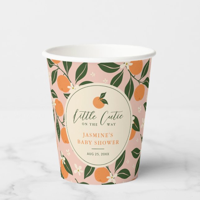 Vasos De Papel Little Cutie Naranja Citrus Baby Shower (Anverso)