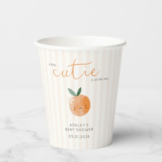 Vasos De Papel Little Cutie Orange Citrus Baby Shower (Anverso)