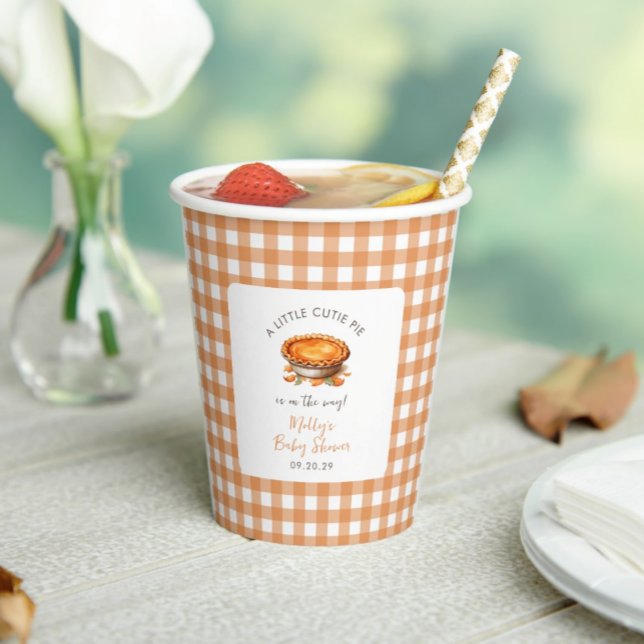 Vasos De Papel Little Cutie Pie Fall Pumpkin Gingham Baby Shower (Subido por el creador)