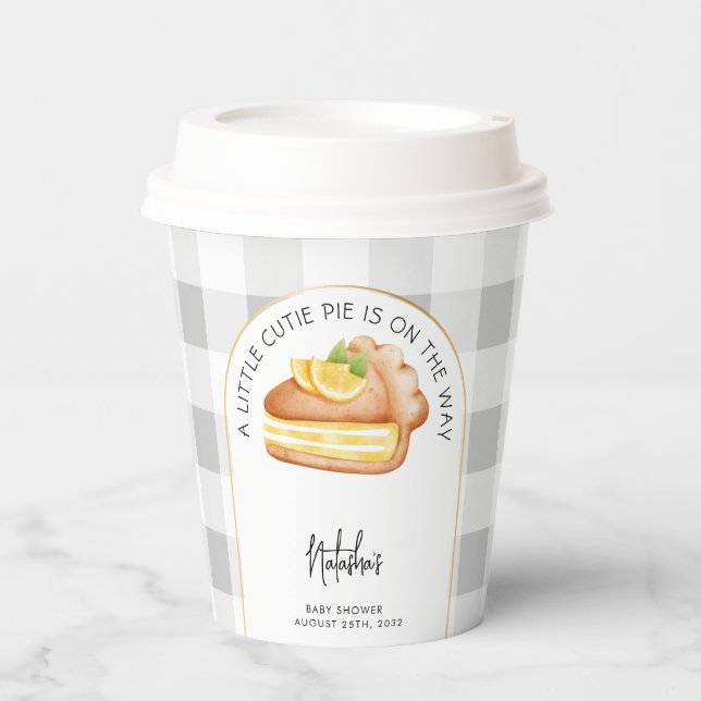 Vasos De Papel Little Cutie Pie Gray Gingham Plaid Baby Shower (Anverso)