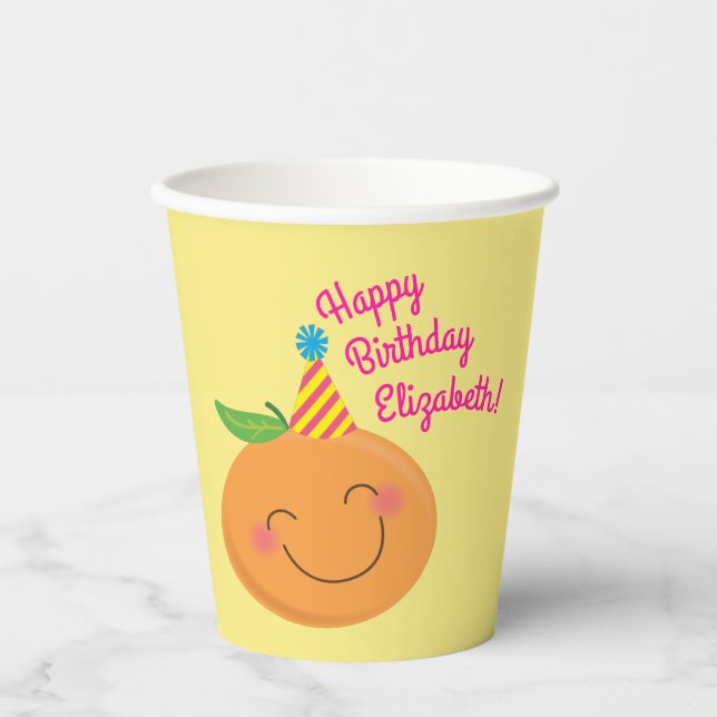 Vasos De Papel Little Cutie Tangerine Birthday Party (Anverso)