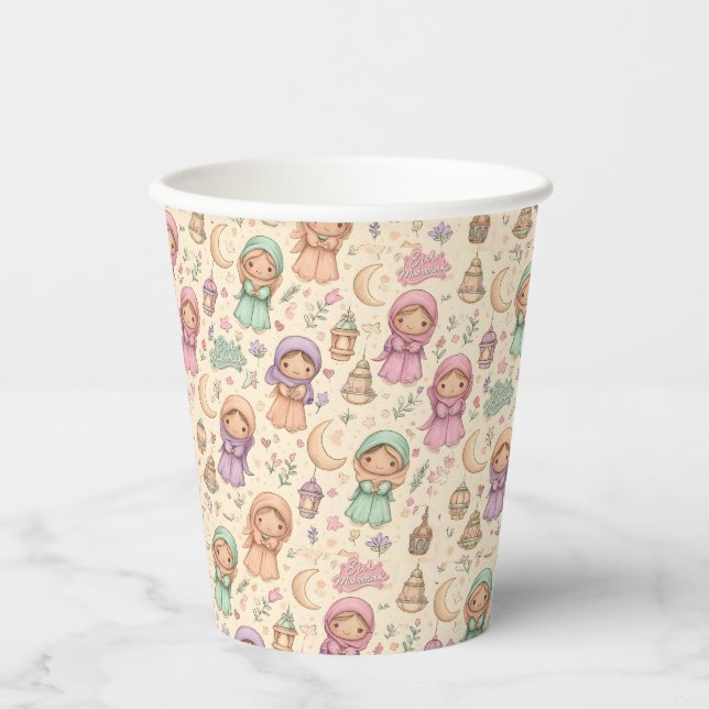 Vasos De Papel Little Girls Colourful Eid Mubarak Paper Cups (Anverso)
