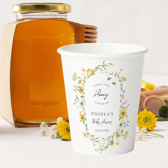 Vasos De Papel Little Honey Bee Yellow Wildflowers Baby Shower (Subido por el creador)