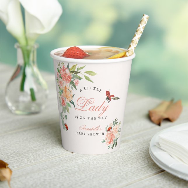 Vasos De Papel Little Lady Ladybug Roses Girl Baby Shower (in situ)