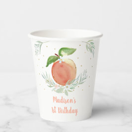 Vasos De Papel Little Peach Gold Floral Birday