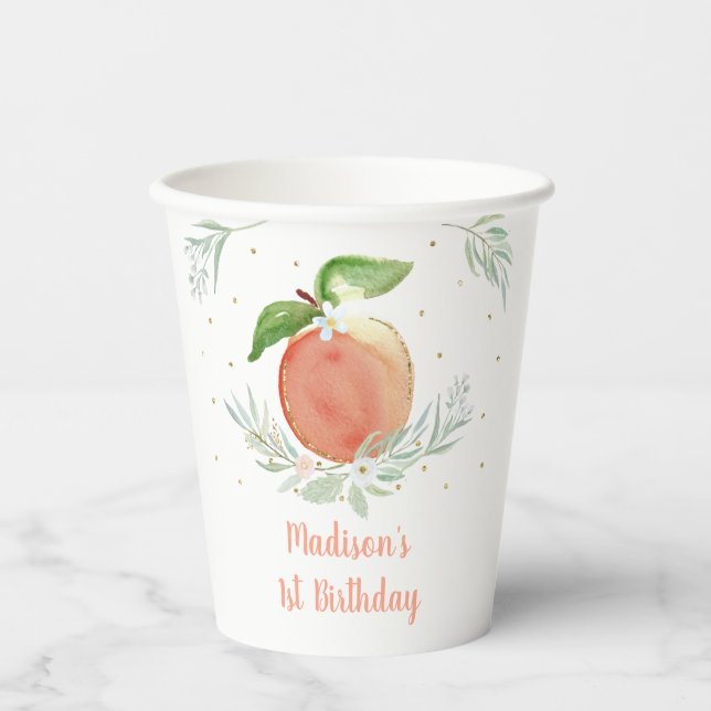 Vasos De Papel Little Peach Gold Floral Birday (Anverso)