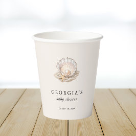 Vasos De Papel Little Pearl Seashell Coastal Beach Baby Shower