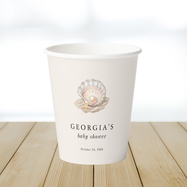 Vasos De Papel Little Pearl Seashell Coastal Beach Baby Shower (Subido por el creador)