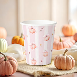 Vasos De Papel Little Pumpkin Pink Bow Fall Floral Baby Shower 
