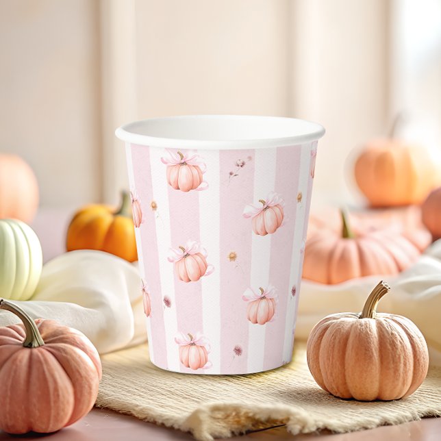 Vasos De Papel Little Pumpkin Pink Bow Fall Floral Baby Shower  (Subido por el creador)