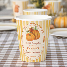 Vasos De Papel Little pumpkin retro stripes baby shower monogram