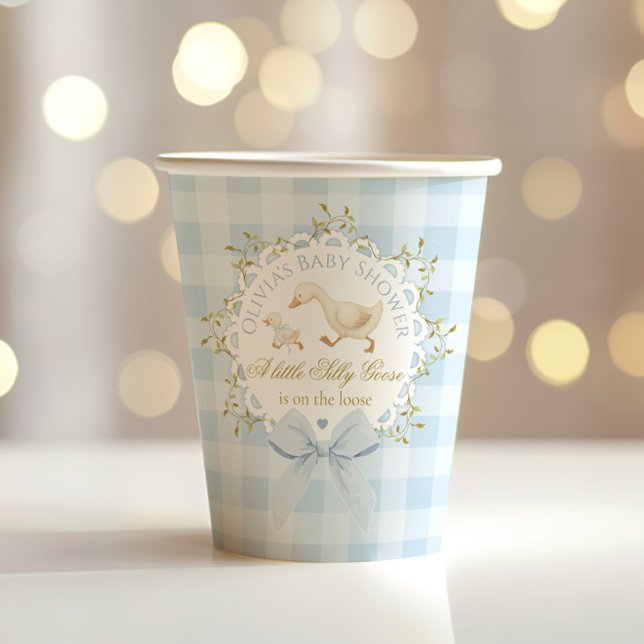Vasos De Papel Little Silly Goose Blue Gingham Baby Shower (Subido por el creador)