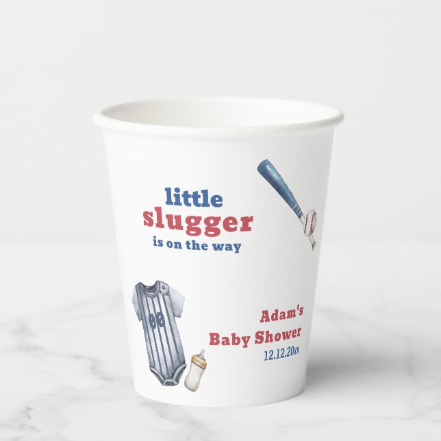 Vasos De Papel Little Slugger Baseball Shirt Bottle Baby Shower  (Anverso)