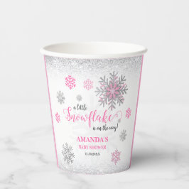 Vasos De Papel Little Snowflake Pink Silver Glittery Baby Shower