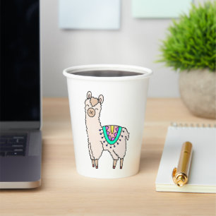 Vasos De Papel llama alpaca de dibujos animados sonriendo feliz d
