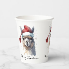 Vasos De Papel Llama de Navidad sombrero de Santa de acuarela con