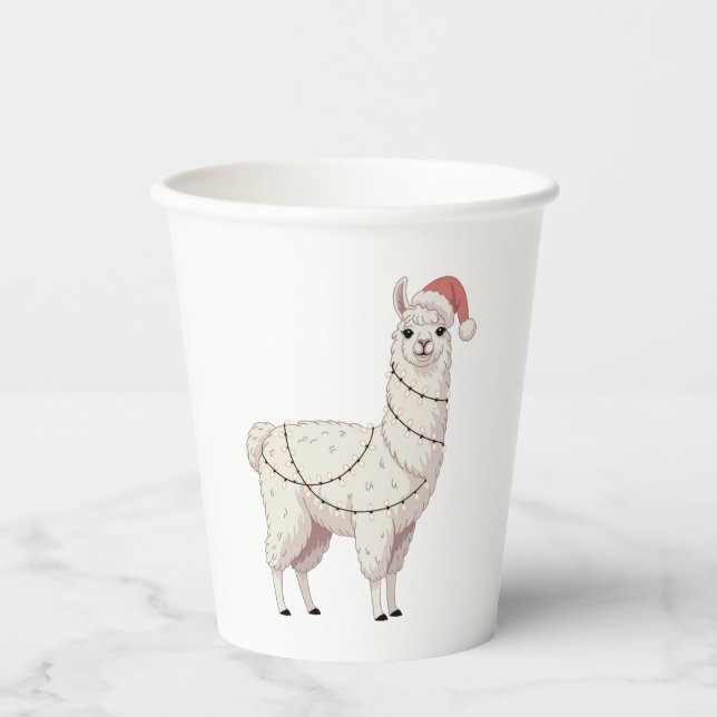 Vasos De Papel Llama Luces de Navidad Robusta Amante Alpaca (Anverso)