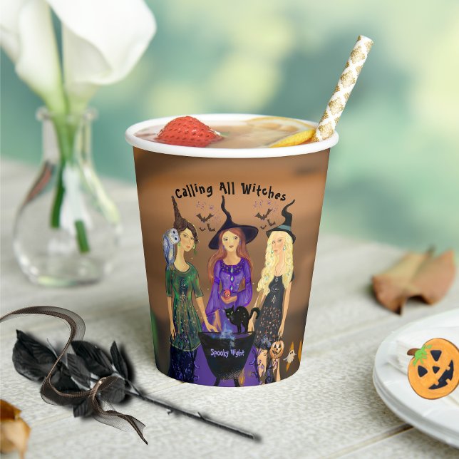 Vasos De Papel Llamando a la fiesta de cumpleaños de Halloween de (Calling All Witches Halloween Birthday Party Paper Cups)