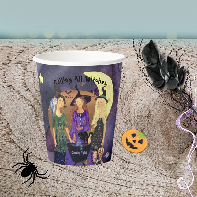Vasos De Papel Llamando a todas las brujas Halloween Purple (Calling All Witches Halloween Purple Paper Cups)
