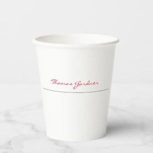 Vasos De Papel Llanura de escritura a mano de moda roja blanca cr