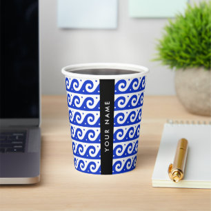 Vasos De Papel Llave de malandrina griega, llave de ola, azul, tu