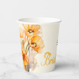 Vasos De Papel Lluvia de amapolas naranjas en acuarela para una d