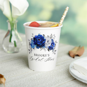 Vasos De Papel Lluvia de Boda Azul Real Blanco Plateado Metálico