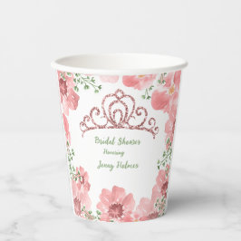 Vasos De Papel Lluvia de Boda Corona de Rosas con Brillo Rosa Ver