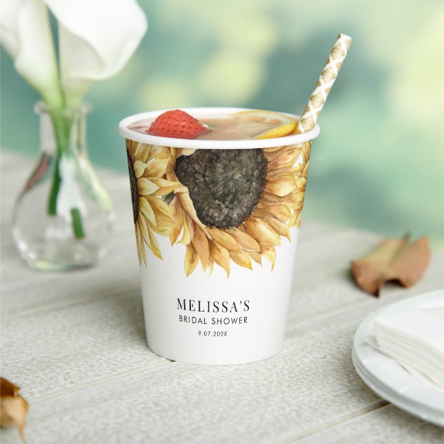 Vasos De Papel Lluvia de boda de girasoles acuarela floral (in situ)