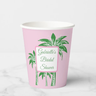 Vasos De Papel Lluvia de Boda de Palma Rosa y Verde Tropical