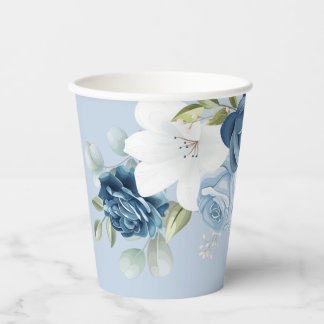 Vasos De Papel Lluvia de boda floral botánica azul polvoriento