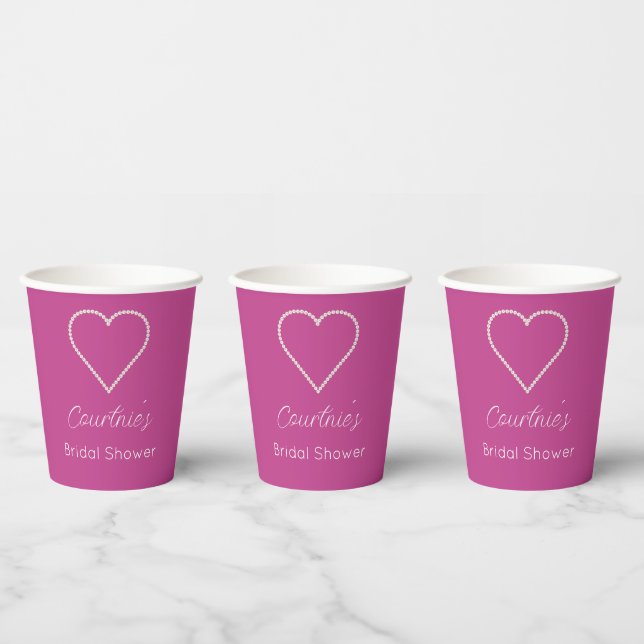 Vasos De Papel Lluvia de boda glam rosa perlas blancas (Multi)