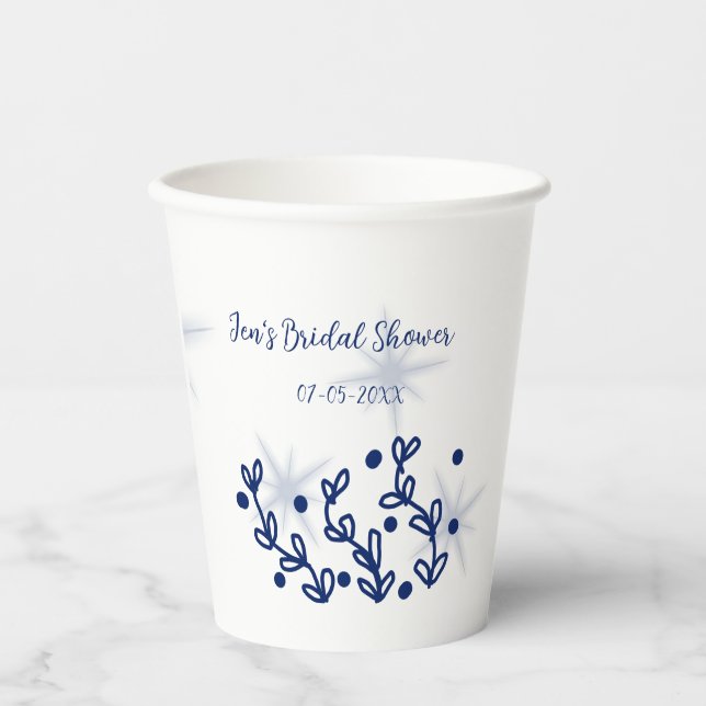 Vasos De Papel Lluvia de estrellas azules para ducha de novia de  (Anverso)