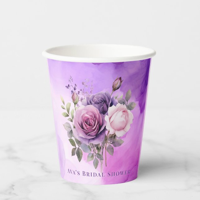 Vasos De Papel Lluvia de Novia Jardín Alcohol Rosa Rosa Púrpura (Anverso)