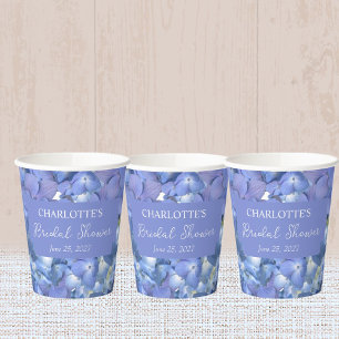 Vasos De Papel Lluvia de Novia Personalizada con Hortensias Azule