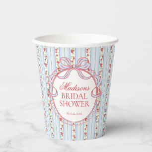 Vasos De Papel Lluvia de Novia Vintage Azul y Rojo Floral Elegant
