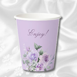 Vasos De Papel Lluvia de Regalos Nupciales de Peonía Floral Lila