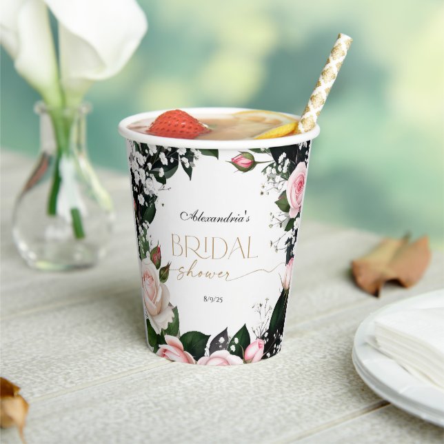Vasos De Papel Lluvia de Rosas Pastel Románticas para Boda (in situ)