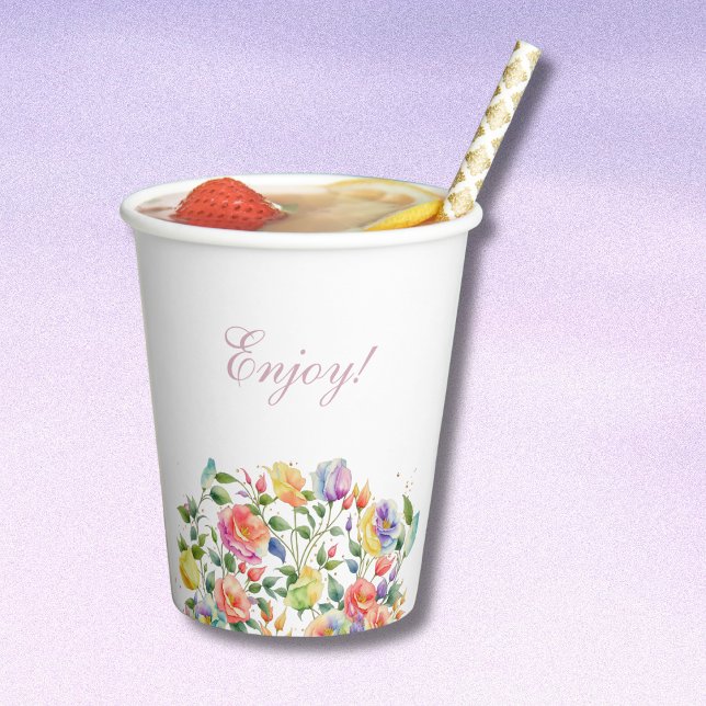 Vasos De Papel Lluvia de Rosas Rosadas Lilas Bridal Shower (Subido por el creador)