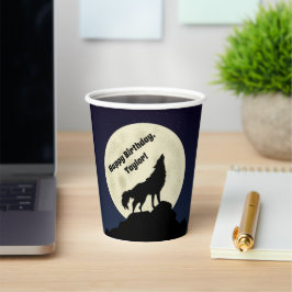 Vasos De Papel Lobo aullando a la luna azul medianoche