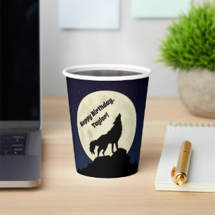 Vasos De Papel Lobo aullando a la luna azul medianoche