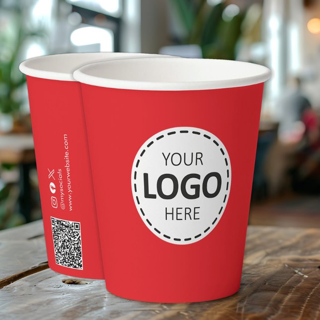 Vasos De Papel Logo, código QR, tazas de papel rojo de Personaliz (Subido por el creador)