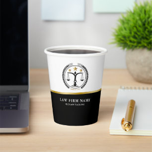 Vasos De Papel Logo de Law Justice Gold Blanco Negro