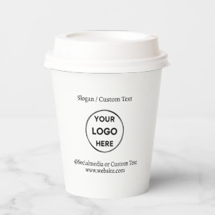 Vasos De Papel Logo de Personalizado blanco Textos Negocio Minima